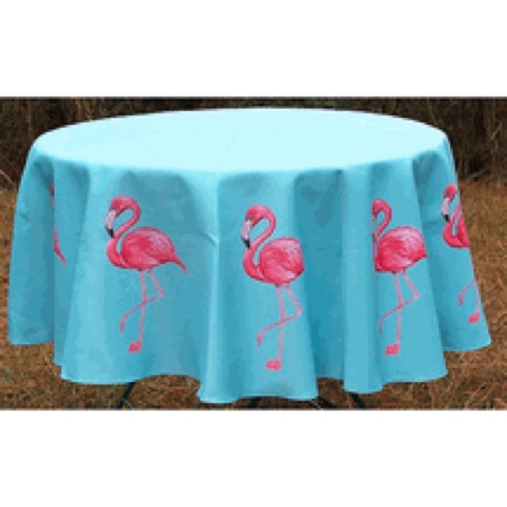 🦩68” round pink flamingo tablecloth like New! 🦩
